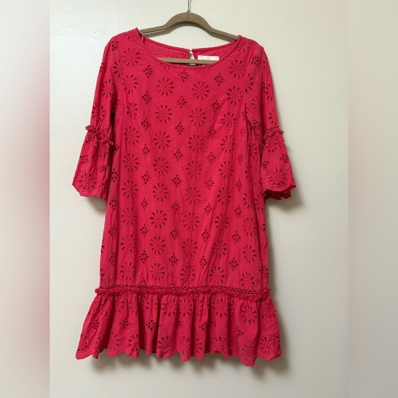 Anthropologie Dresses & Skirts - Anthropologie Eyelet Ruffle Dress with beaded sleeve and pockets